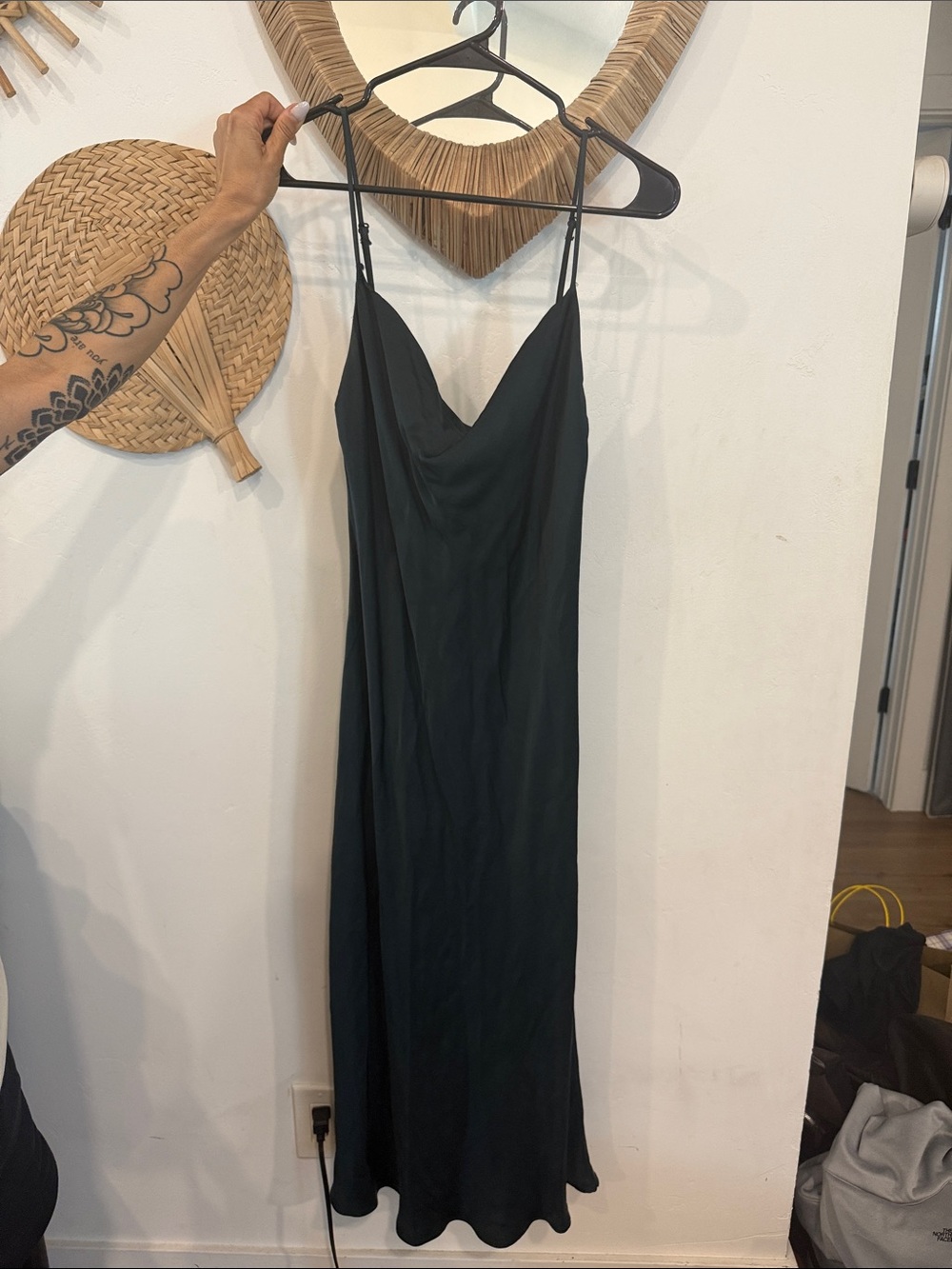 Zara Black Satin Cowl Neck Maxi Slip Dress